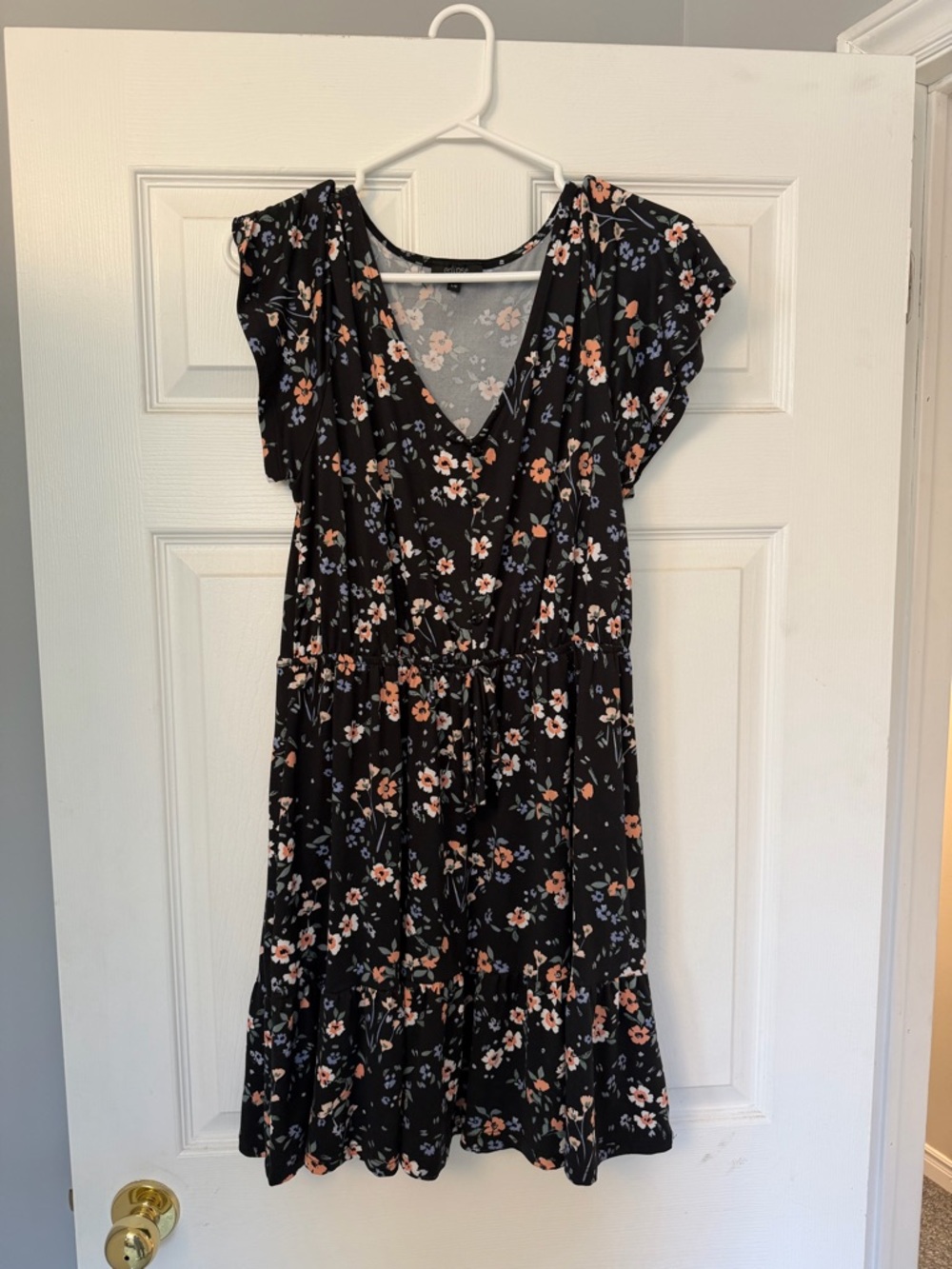 Large Eclipse Black Mini Dress with Peach & Lilac Floral Print